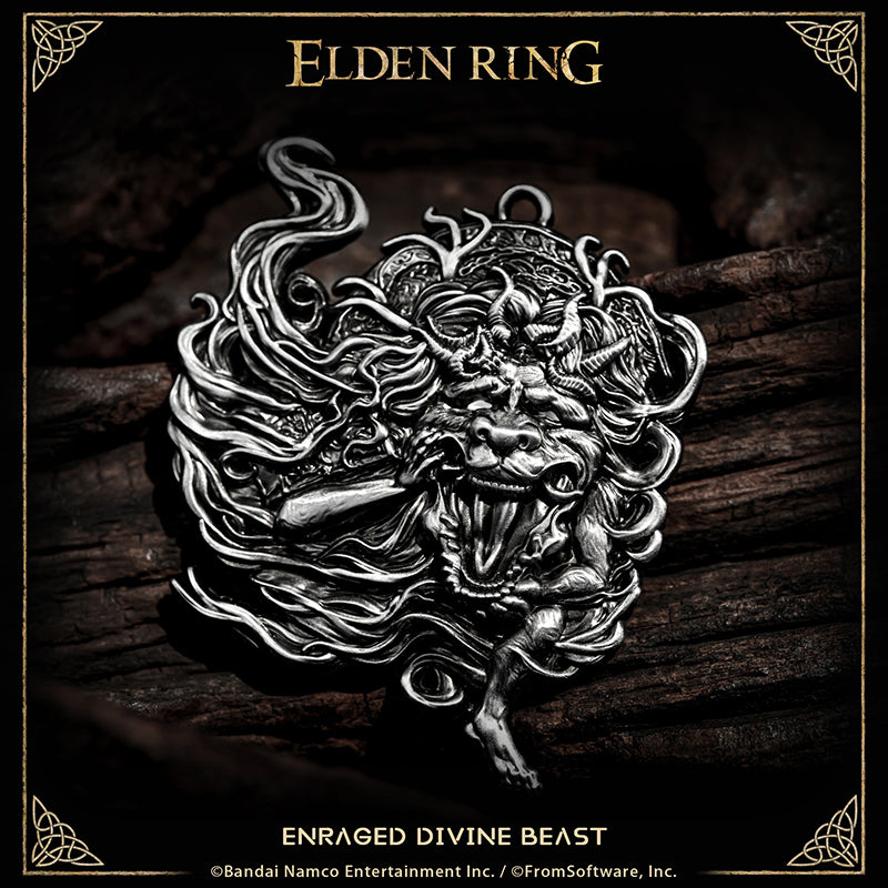 Starforged ELDEN RING Merchandise Enraged Divine Beast Amulet Pendant Officially Authorized A charm depicting the crazed, cavorting dance of the divine beast conducted at the tower festival.
Raises potency of storms.
Divine beasts are messengers of the heavens, and their rage mirrors the tumult of the skies, of which storms are the pinnacle.